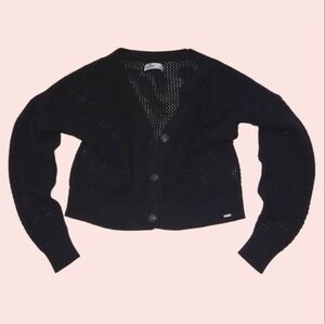 Hollister Co. Black Open-Stitch Button-Up Crochet V-Neck Cardigan - Size Large
